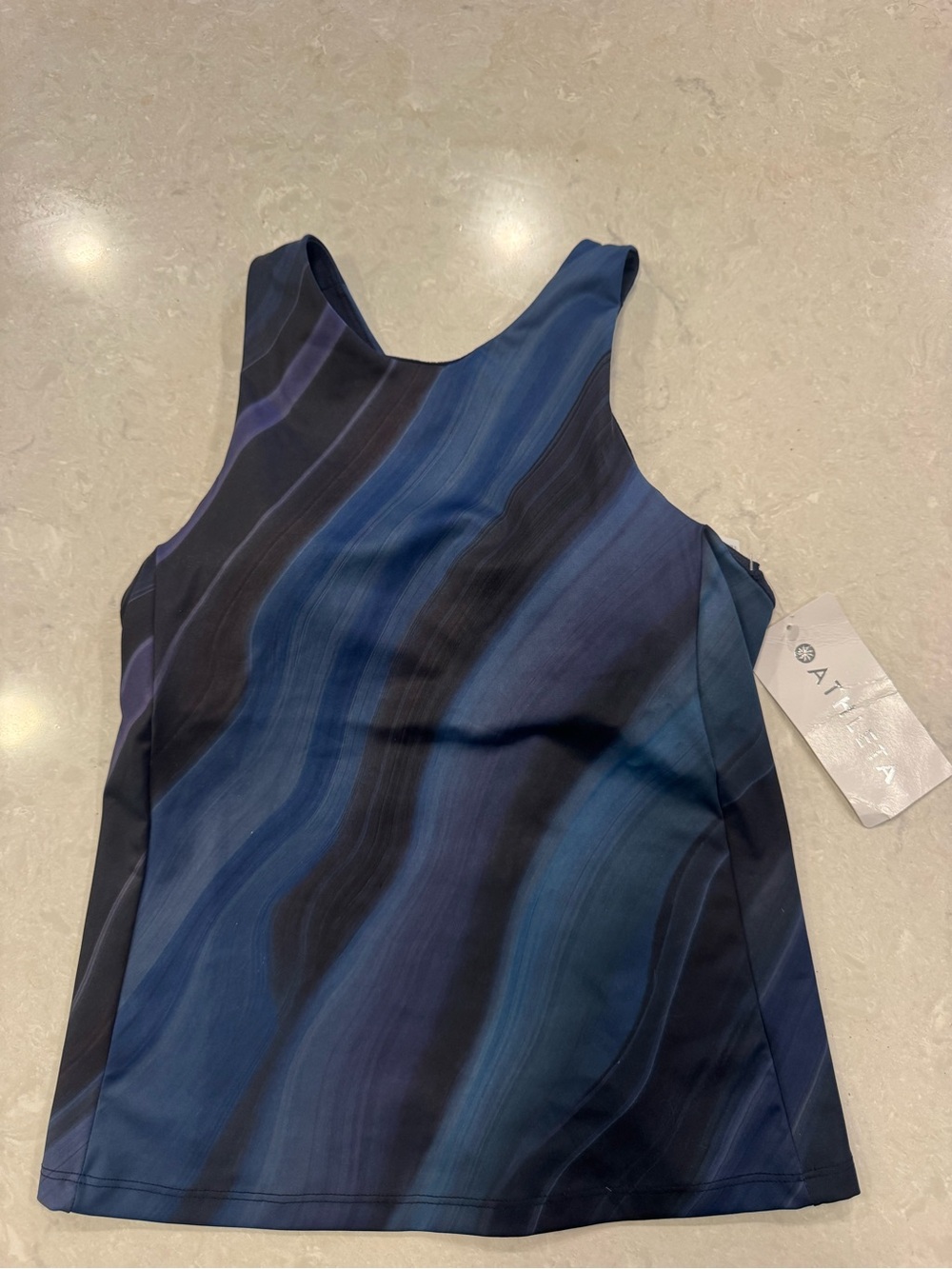 Athleta Lightning Print Support Dress Blue Wavy Racerback Tank Size Small